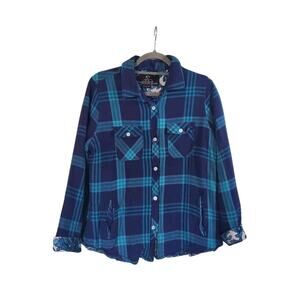 Alabaster Slims Plaid Flannel Blue Lined Shacket Shirt Jacket, Women's Size XL